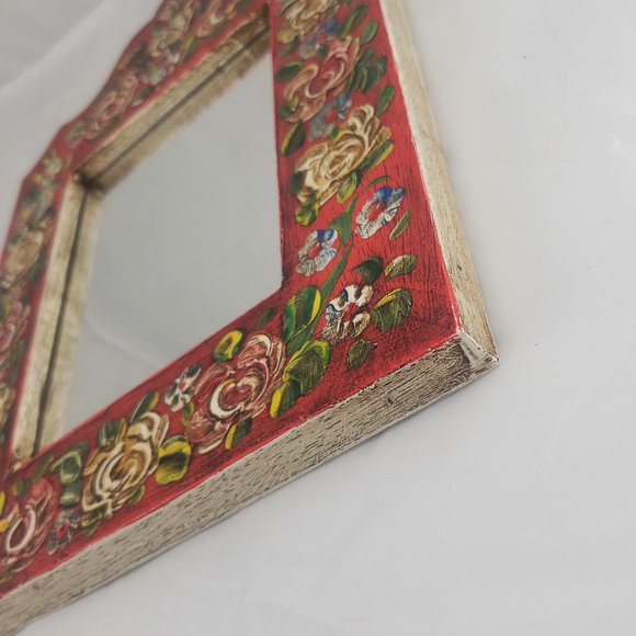 VTG 1980 Titisee Germany Wall-Hanging Mirror Photo Frame Handpainted Rose Floral - Picture 2 of 5